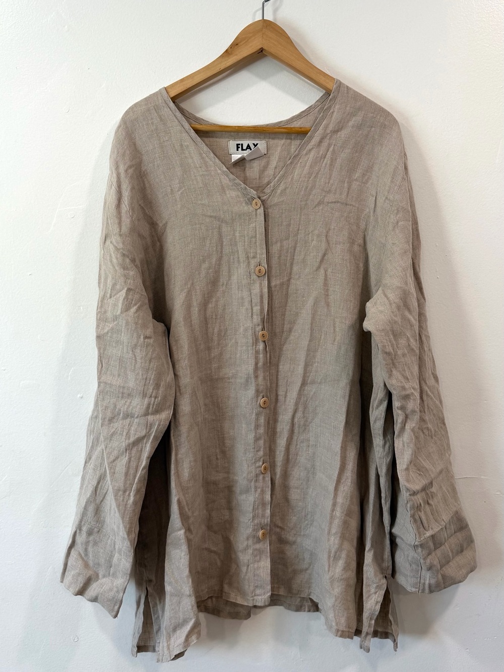 Flax Beige Linen Tunic Top Womens Button Down Shirt